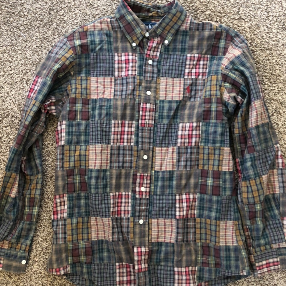 Men’s Plaid Polo Dress Shirt Regular Fit